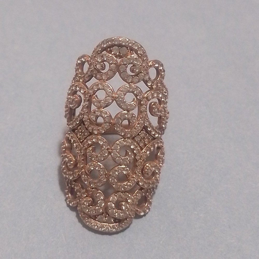 14k Rose Gold Plated Sterling Silver Lab-Created White Sapphire Filigree Ring S7 - Picture 3 of 11